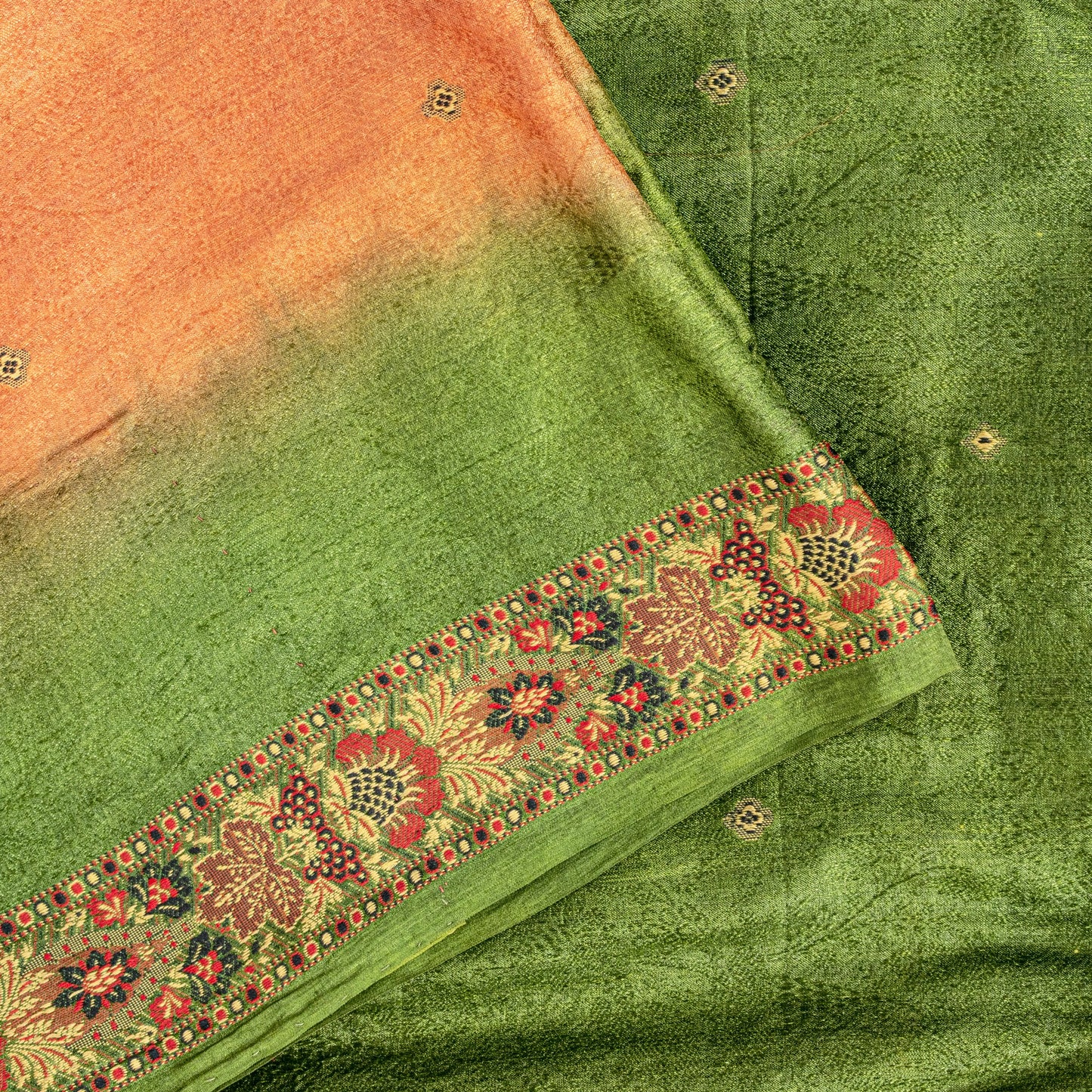 Sanskriti Vintage Orange Pure Silk Saree Floral Woven & Printed Sari 5.5+YDCraft