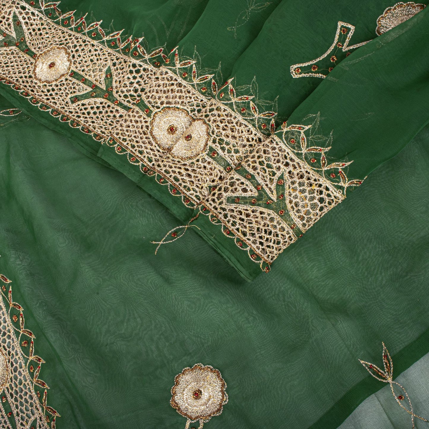 Sanskriti Vintage Soft Green Art Silk Saree Hand Embroidery Zari Dabka5.5YD Sari