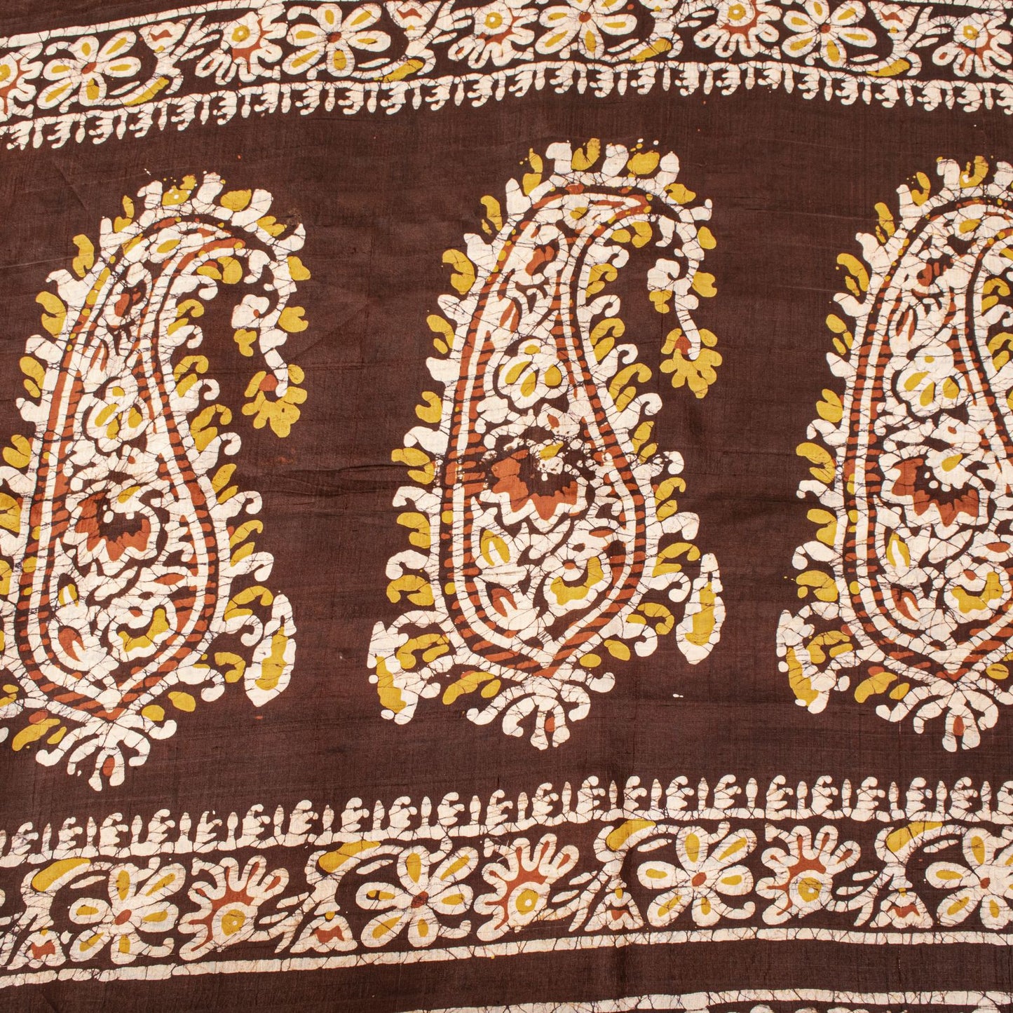 Sanskriti Vintage Saree Yellow Pure Silk Batik Work Craft Fabric Indian 5.5YSari