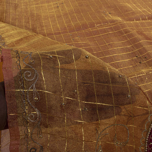 Sanskriti Vintage Golden Art Silk Saree Hand Embroidered Zari-Woven Sari Fabric