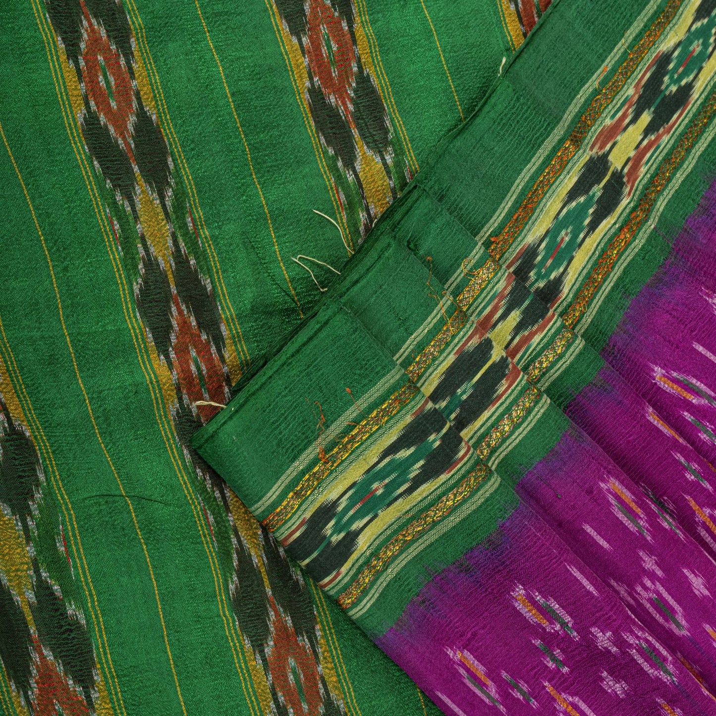 Sanskriti Vintage Pink 100% Pure Silk Saree Ikat Hand Woven Pochampally 5Yd Sari