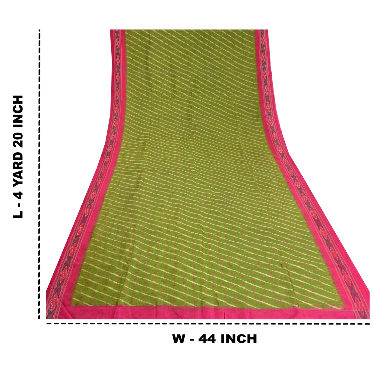 Sanskriti Vintage Saree Green Sambhalpuri Hand Woven Ikat Pure Silk Sari Fabric