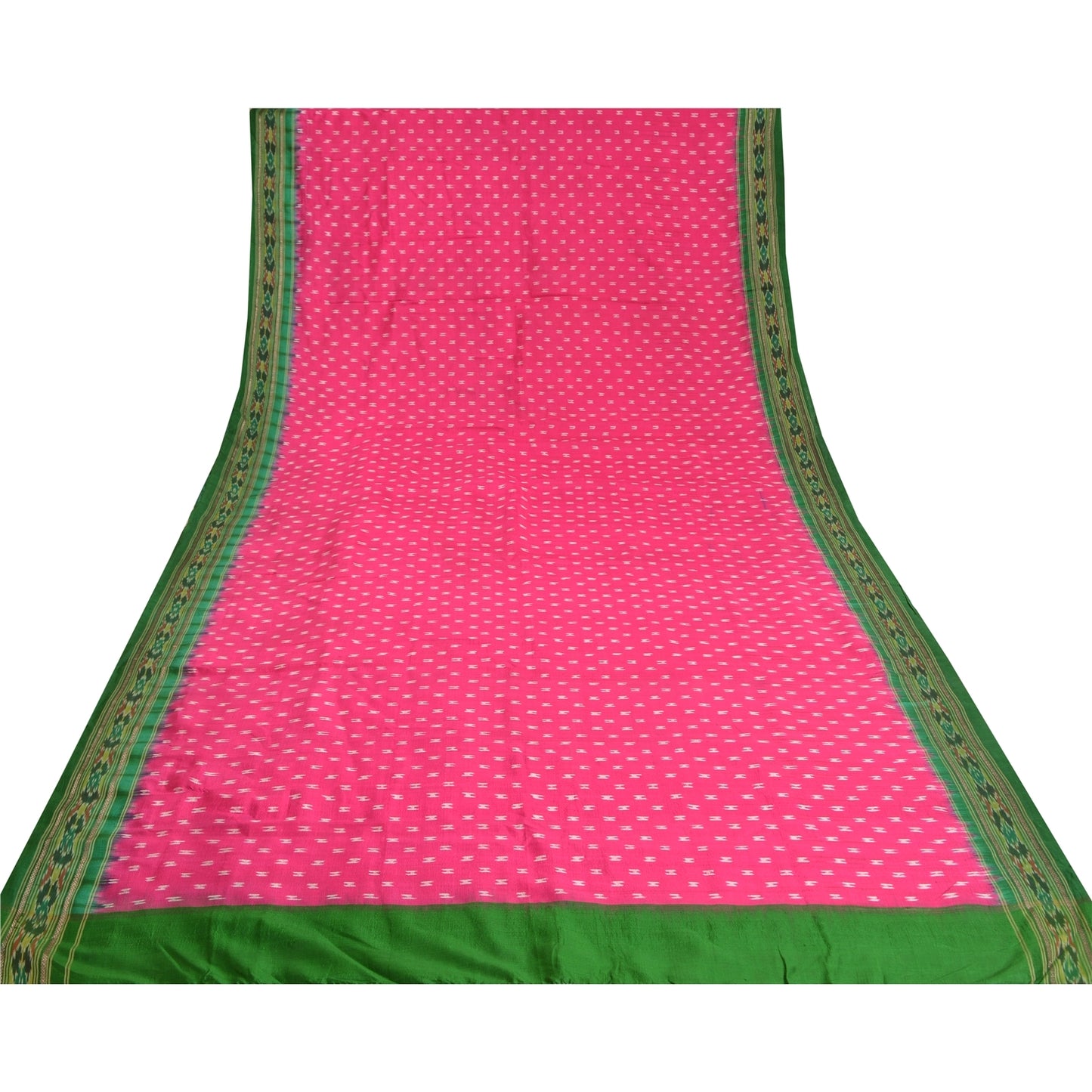 Sanskriti Vintage Saree Pink Pochampally Hand Woven Ikat Pure Silk Sari Fabric