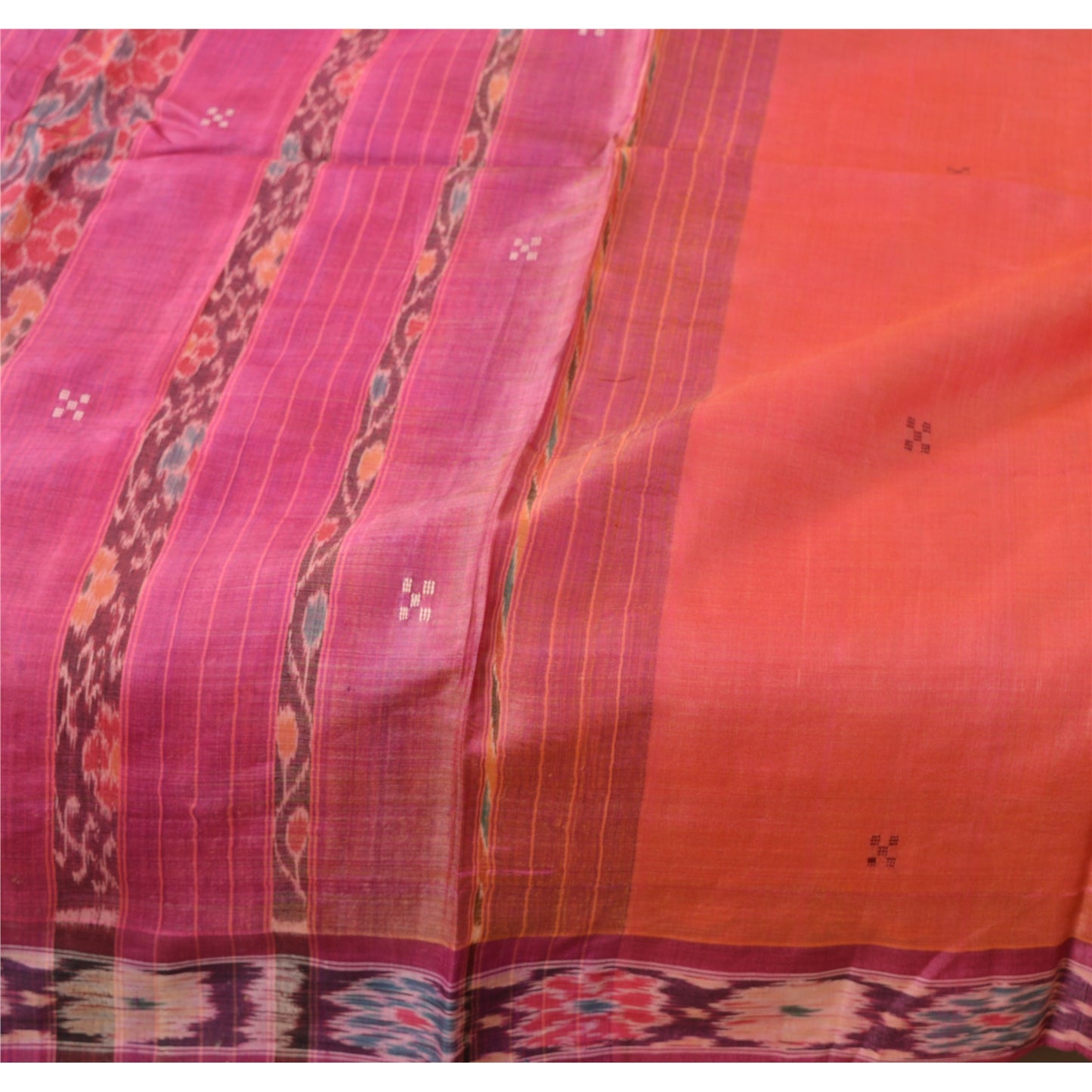 Sanskriti Vintage Indian Saree Woven Patola Sari Fabric Pure Silk Soft Peach