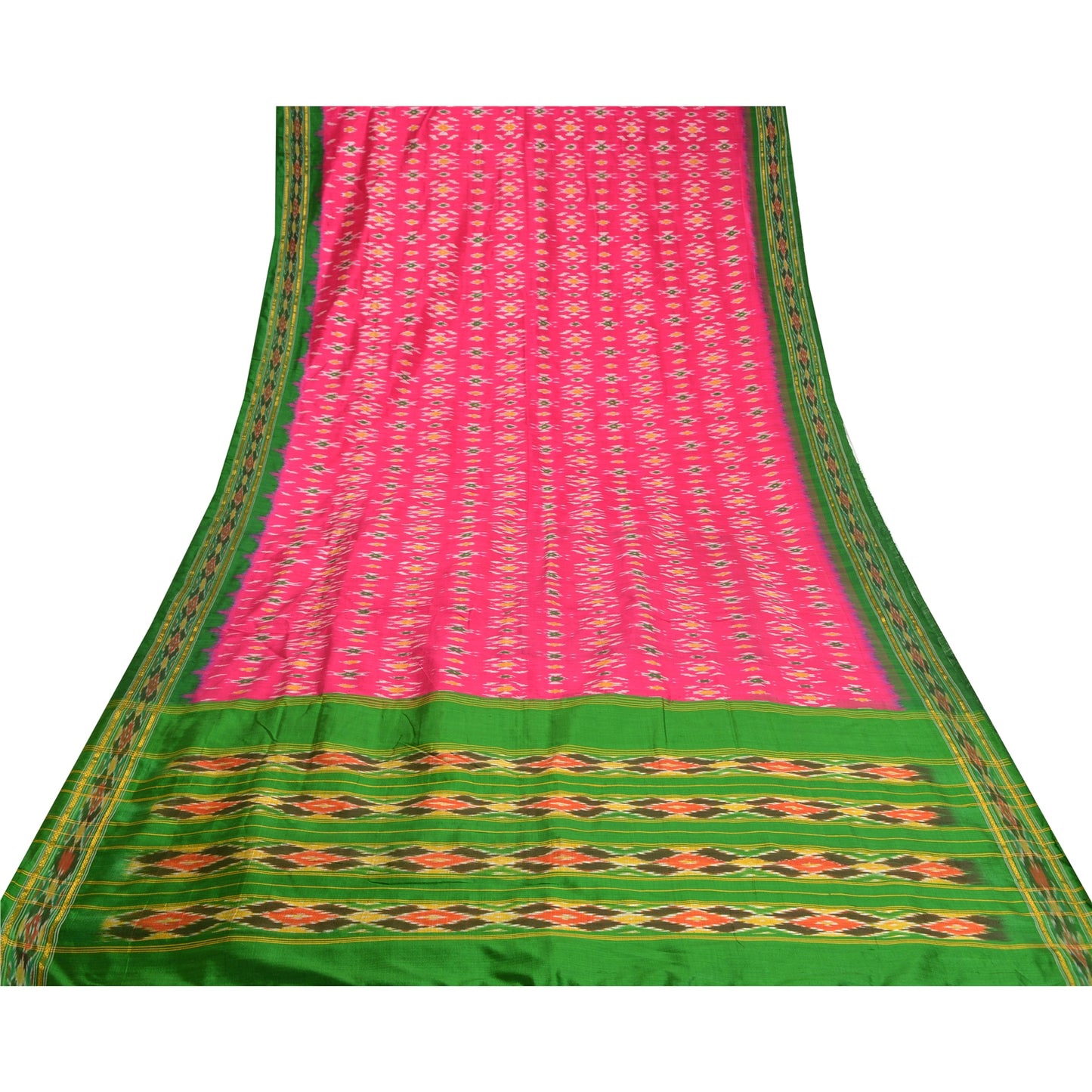Sanskriti Vintage Saree Pink Pochampally Hand Woven Ikat Pure Silk Sari Fabric