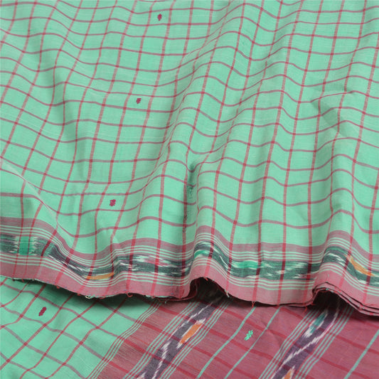 Sanskriti Vintage Saree Green Odisha Hand Woven Ikat Pure Cotton Sari Fabric