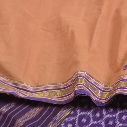Sanskriti Vintage Saree Peach Odisha Hand Woven Ikat Pure Cotton Sari 5yd Fabric