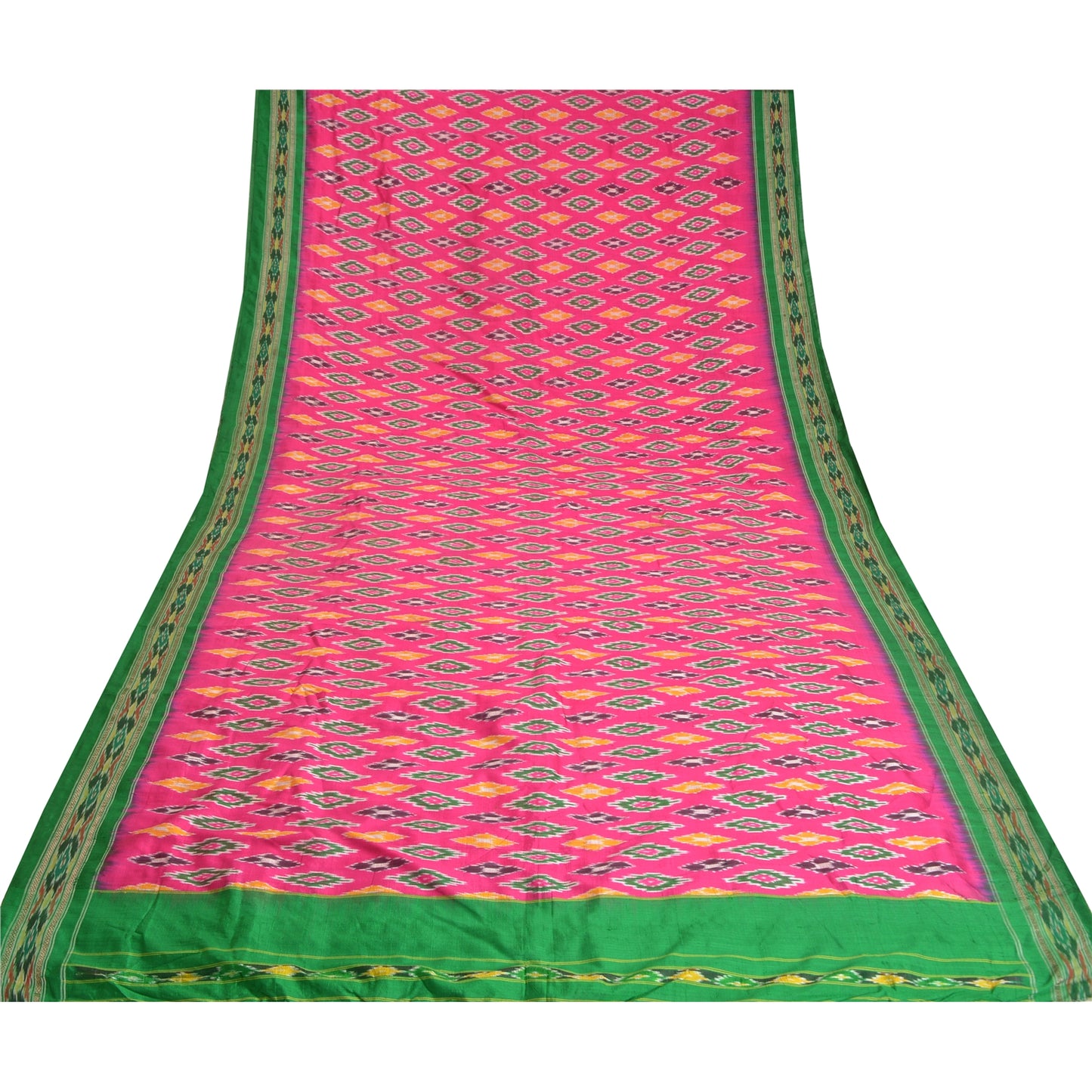 Sanskriti Vintage Saree Pink Sambhalpuri Hand Woven Ikat Pure Silk Sari Fabric