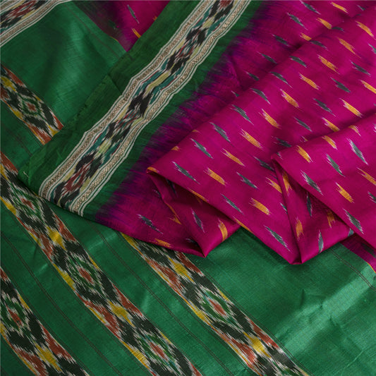 Sanskriti Vintage Saree Pink Pochampally Hand Woven Ikat Pure Silk Sari Fabric