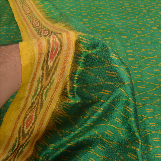 Sanskriti Vintage Saree Green Sambhalpuri Hand Woven Ikat Pure Silk Sari Fabric