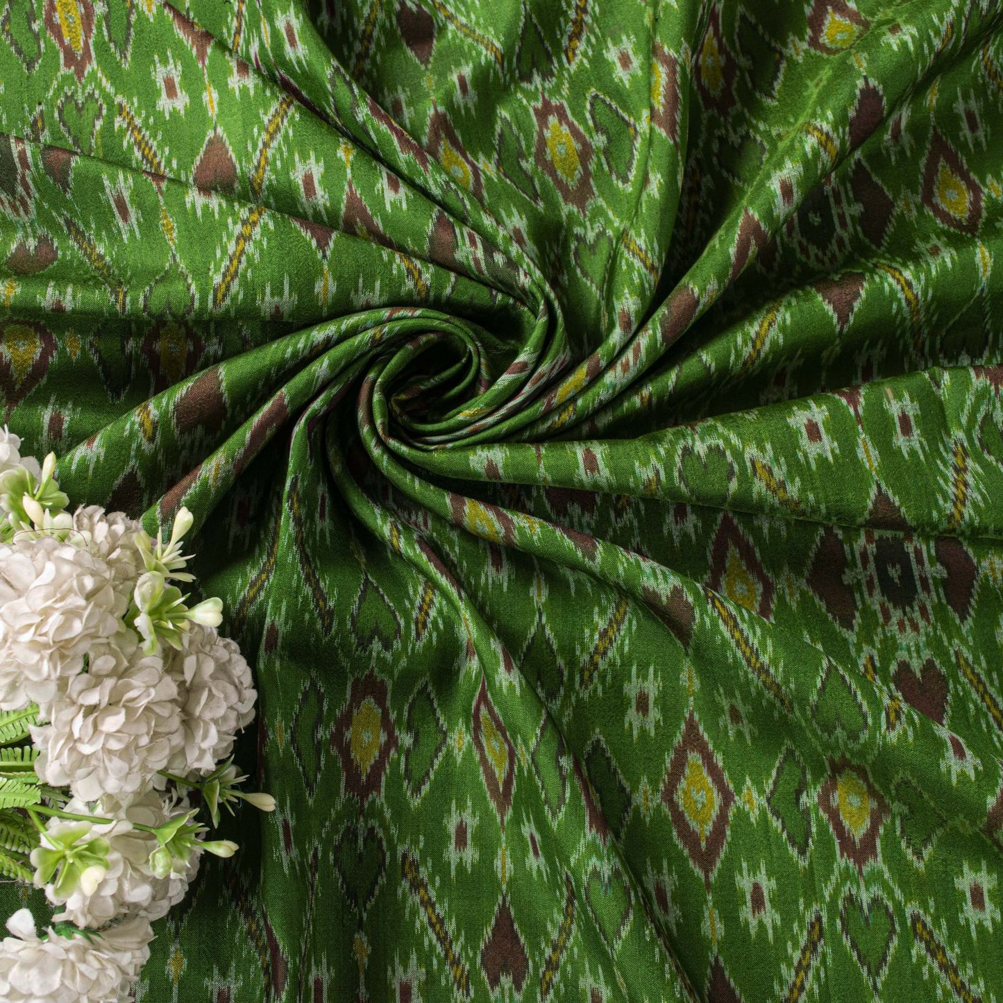 Sanskriti Vintage Green Pure Silk Saree Ikat Hand Woven Pochampally 5+Yd Sari