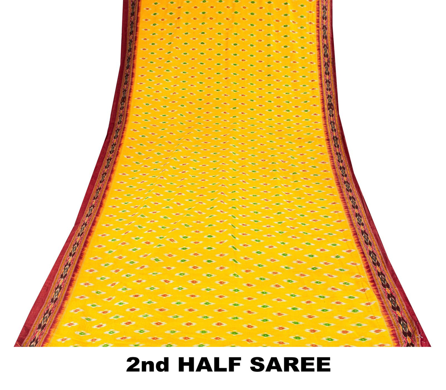 Sanskriti Vintage Yellow Pure Silk Saree Ikat Hand Woven Pochampally 5.5Yd Sari