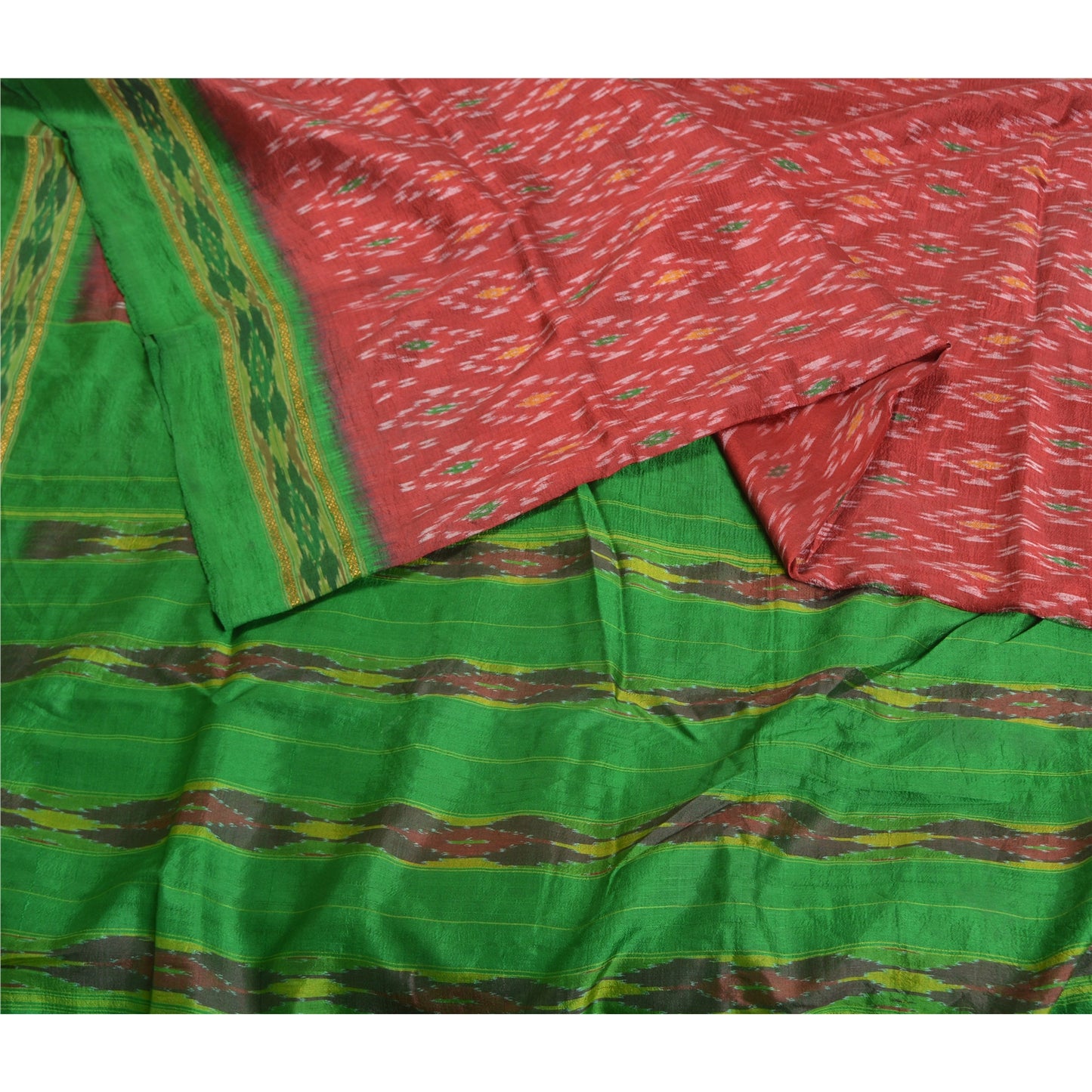 Sanskriti Vintage Red Sambhalpuri Sarees Pure Silk Hand Ikat Woven Sari Fabric