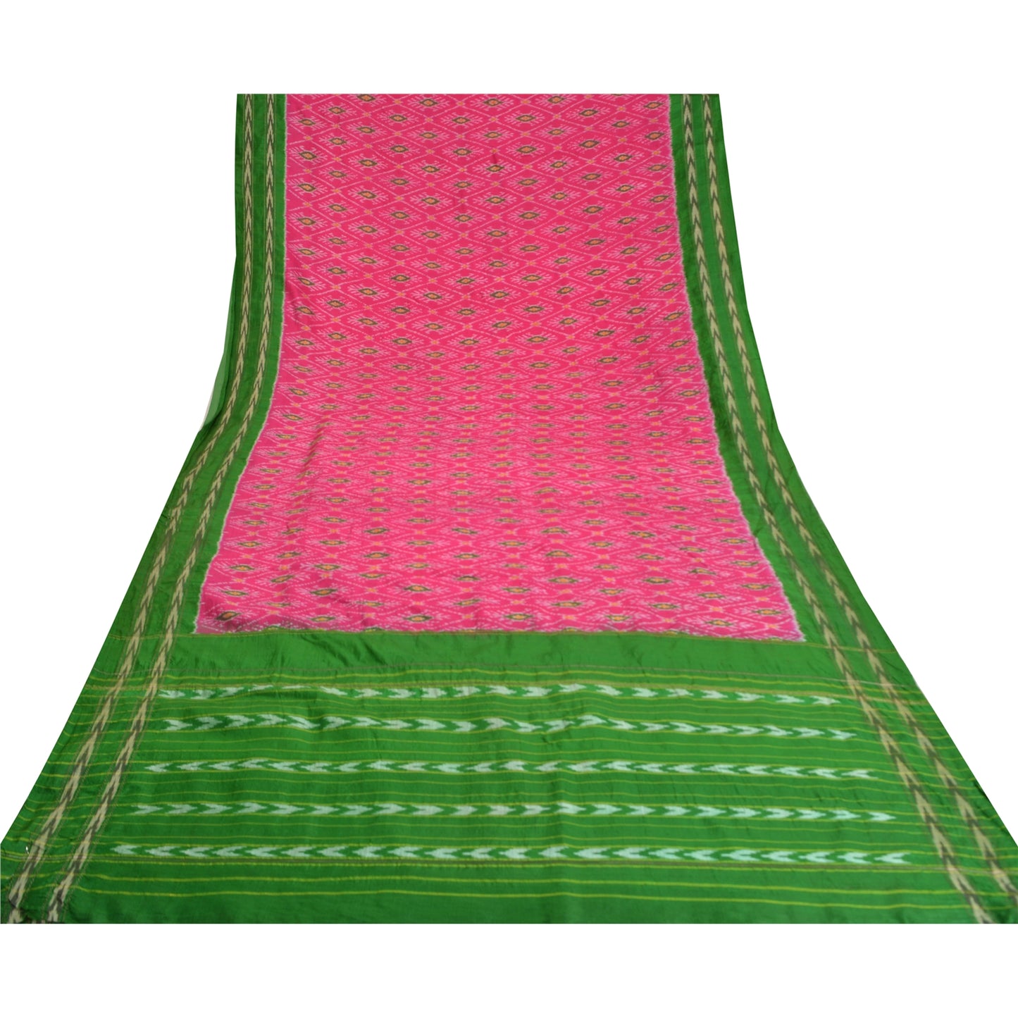 Sanskriti vintage Pink Sarees Pure Silk Sambhalpuri Hand Ikat Woven Sari Fabric