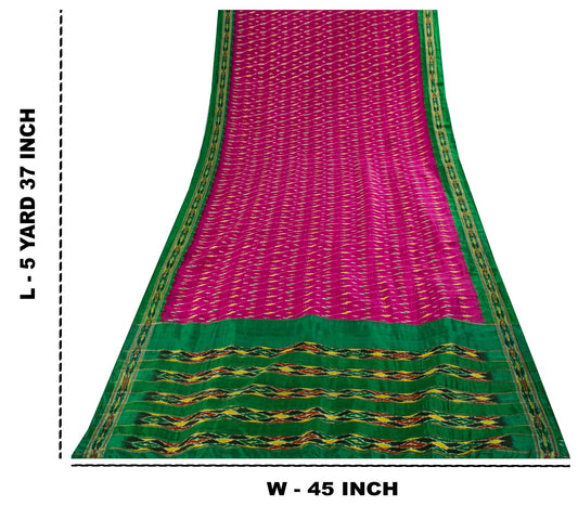 Sanskriti Vintage Pink 100%Pure Silk Saree Ikat Hand Woven Pochampally 6+Yd Sari