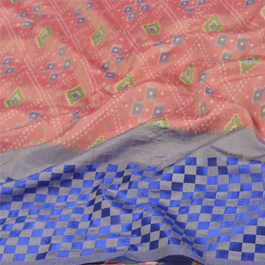 Sanskriti Vintage Pink Sarees Art Silk Ikat Hand Woven Patan Patola Sari Fabric