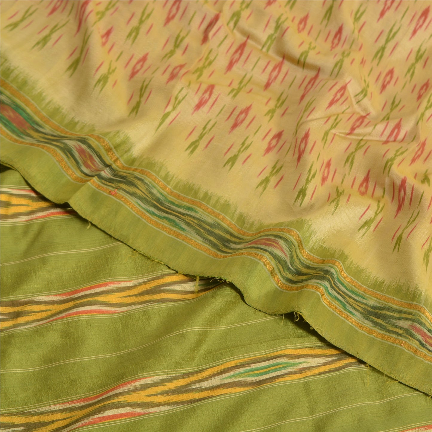 Sanskriti Vintage Cream Pochampally Sarees Pure Silk Ikat Woven Work Ikat Sari