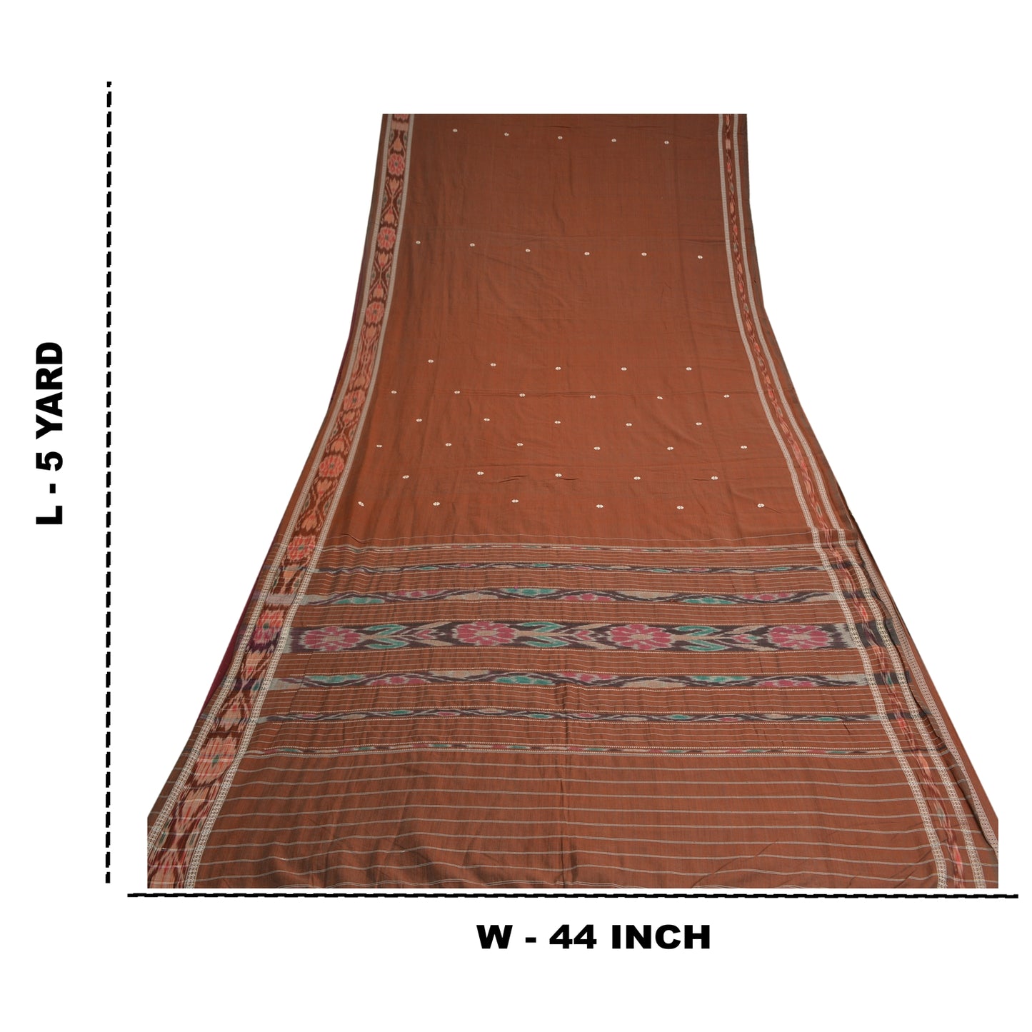 Sanskriti Vintage Saree Brown Odisha Hand Woven Ikat Blend Silk Sari 5yd Sustainable Fabric