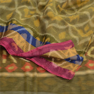 Sanskriti Vintage Saree Green Sambhalpuri HandWoven Ikat Pure Silk Sari Fabric