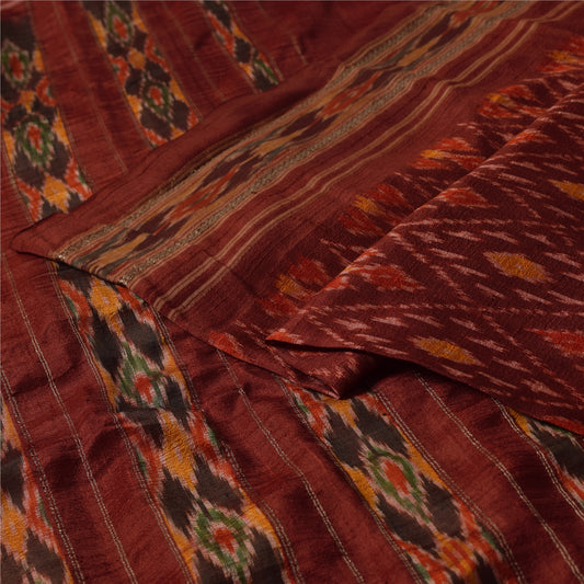 Sanskriti Vintage Saree Red Sambhalpuri Hand Woven Ikat Pure Silk Sari Fabric