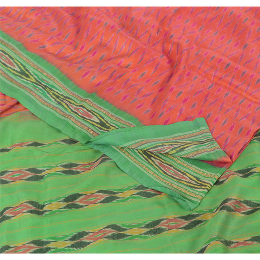 Sanskriti Vintage Saree Pochampally Hand Woven Ikat Pure Silk Sari 5yd Sustainable Fabric