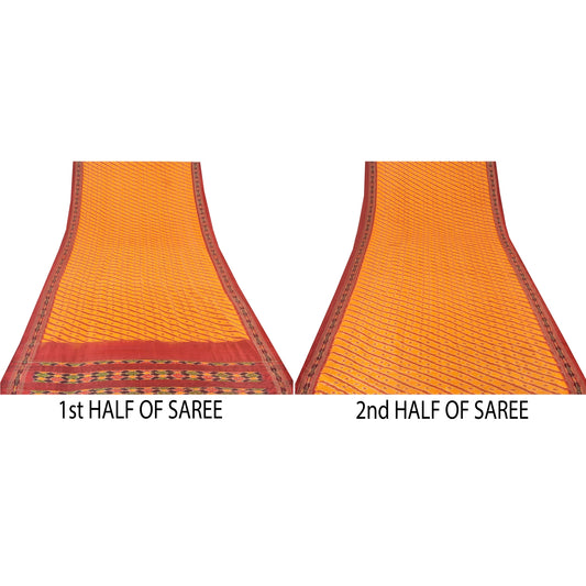 Sanskriti Vintage Sarees Pochampally Hand Woven Ikat 100% Pure Silk Sari Fabric