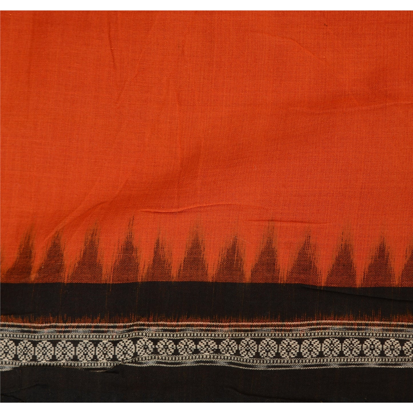 Sanskriti Vintage Orange Odisha Sarees Hand Woven Ikat Blend Cotton Sari Fabric