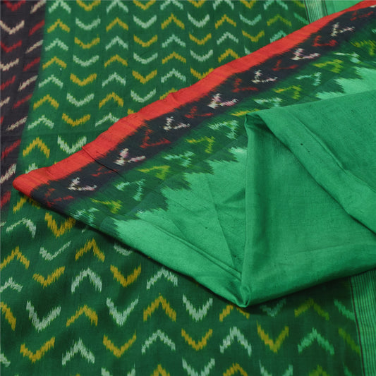 Sanskriti Vintage Sarees GreenIkat Handwoven Pochampally Pure Cotton Sari Sustainable Fabric