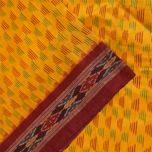 Sanskriti Vintage Sarees Ikat Handwoven Pochampally Pure Silk Sari 5+yd Fabric