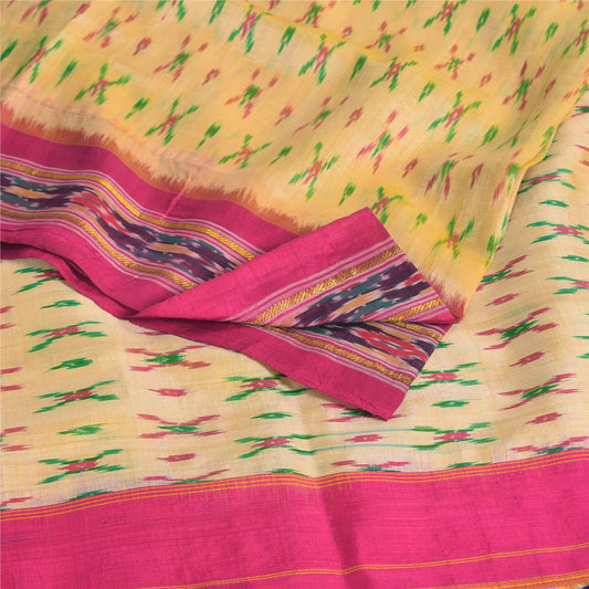 Sanskriti Vintage Sarees Pochampally Ikat Handwoven Pure Silk Sari 5+yd Sustainable Fabric