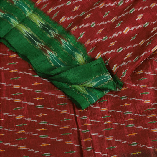 Sanskriti Vintage Sarees Red Ikat Handwoven Pochampally Pure Silk Sari Sustainable Fabric