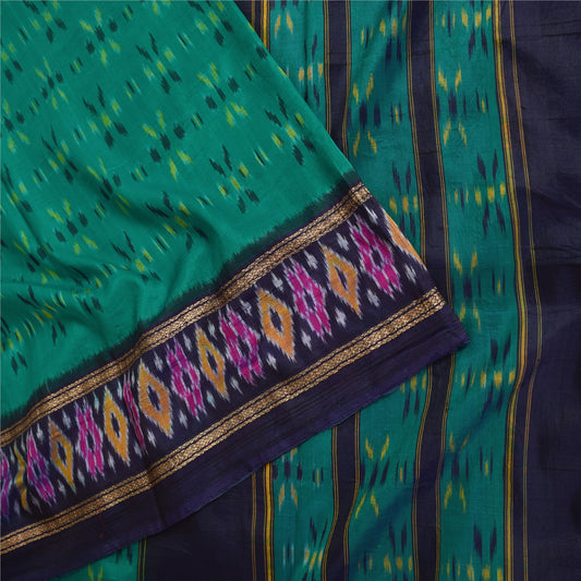 Sanskriti Vintage Sarees Ikat Handwoven Pochampally Pure Silk Sari 5+yd Sustainable Fabric