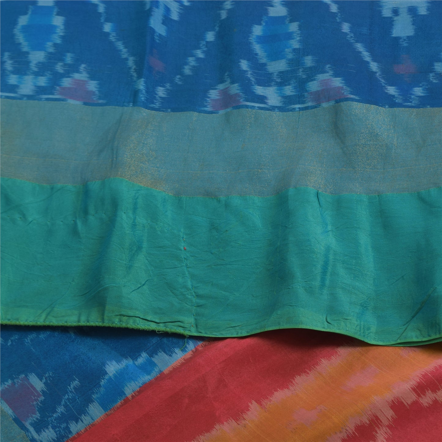 Sanskriti Vintage Sarees Blue Ikat Handwoven Patan Patola Pure Silk Sari Sustainable Fabric