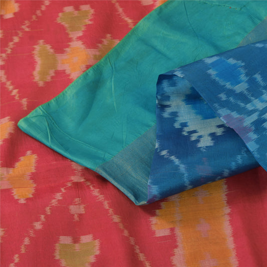Sanskriti Vintage Sarees Blue Ikat Handwoven Patan Patola Pure Silk Sari Sustainable Fabric