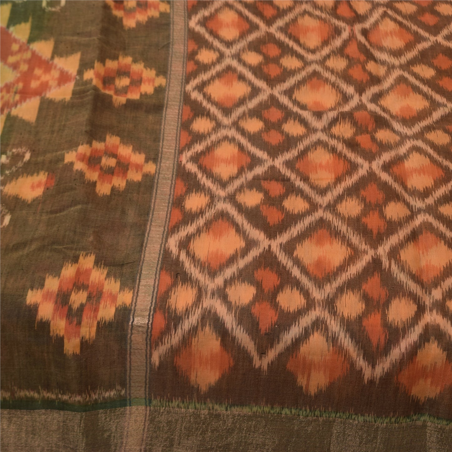 Sanskriti Vintage Sarees Patan PatolaIkat Handwoven Pure Cotton Sari 5+yd Sustainable Fabric