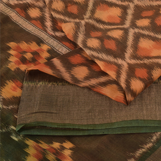 Sanskriti Vintage Sarees Patan PatolaIkat Handwoven Pure Cotton Sari 5+yd Sustainable Fabric