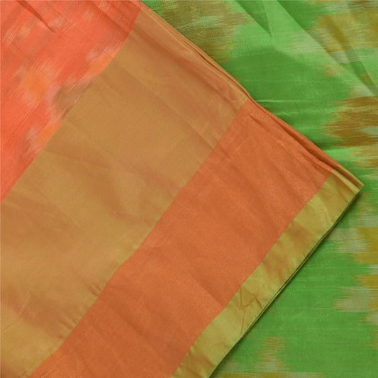 Sanskriti Vintage Sarees Orange Ikat Handwoven Sambhalpuri Pure Silk Sari Fabric