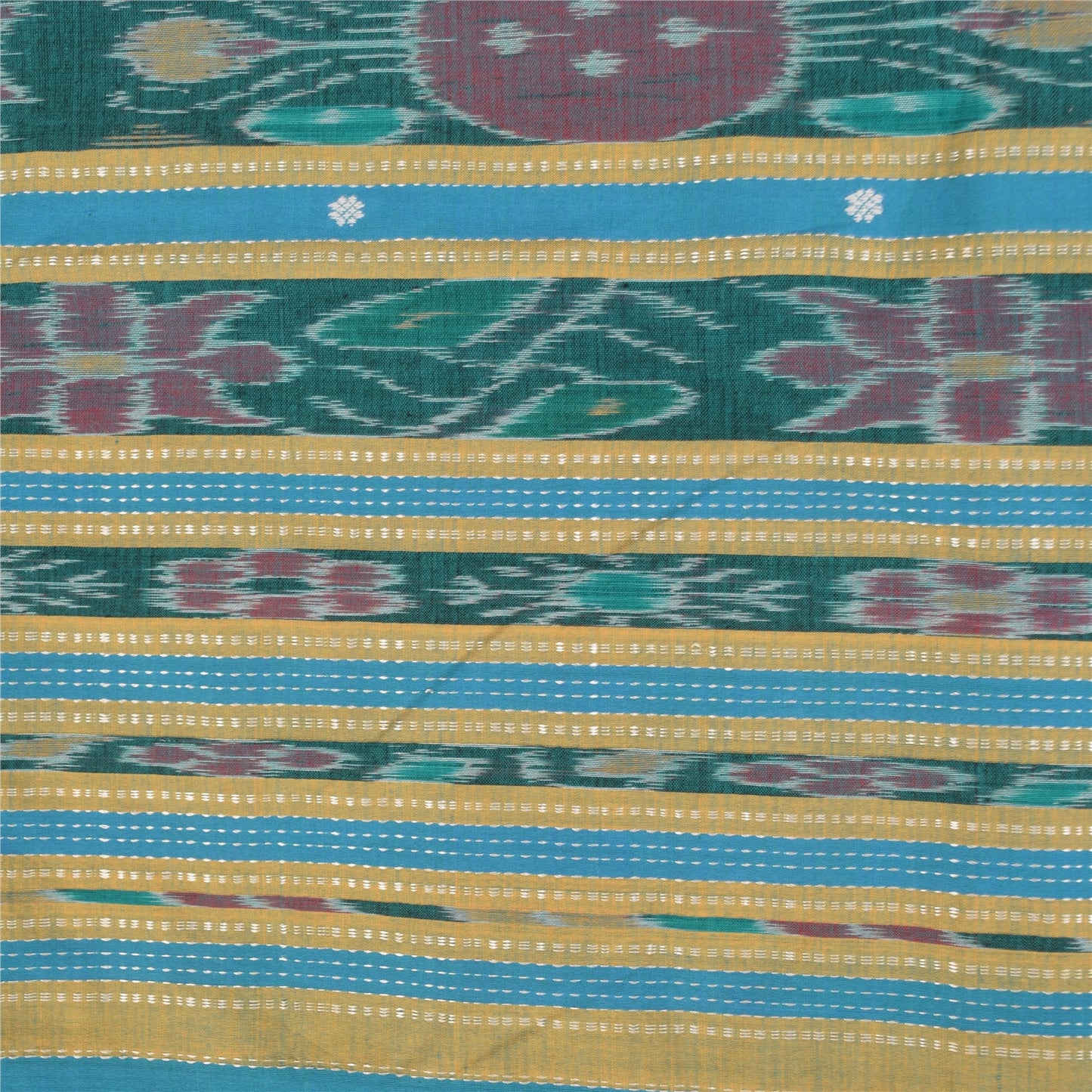 Sanskriti Vintage Sarees Blue Ikat Handwoven Odisha Pure Cotton Sari 5+yd Fabric