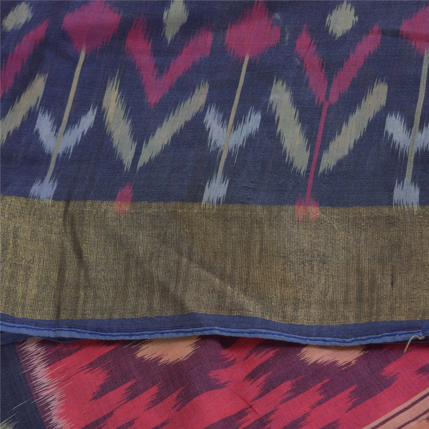 Sanskriti Vintage Sarees Red Ikat Handwoven Sambhalpuri Pure Silk Sari Fabric