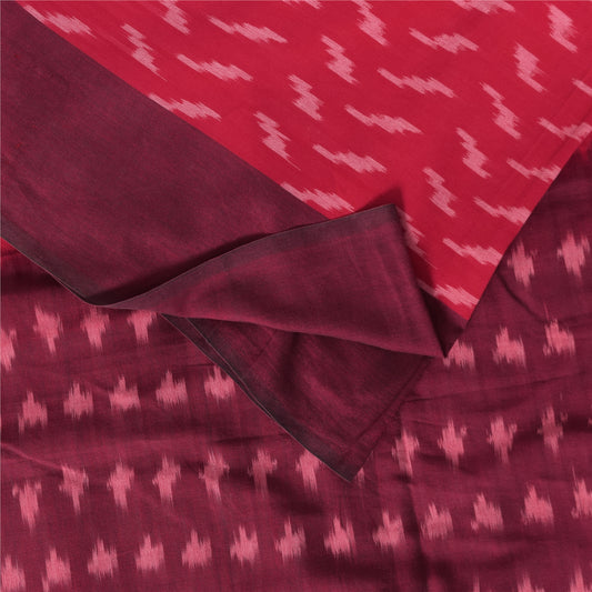 Sanskriti Vintage Sarees Red Ikat Handwoven SambhalpuriPure Cotton Sari Fabric