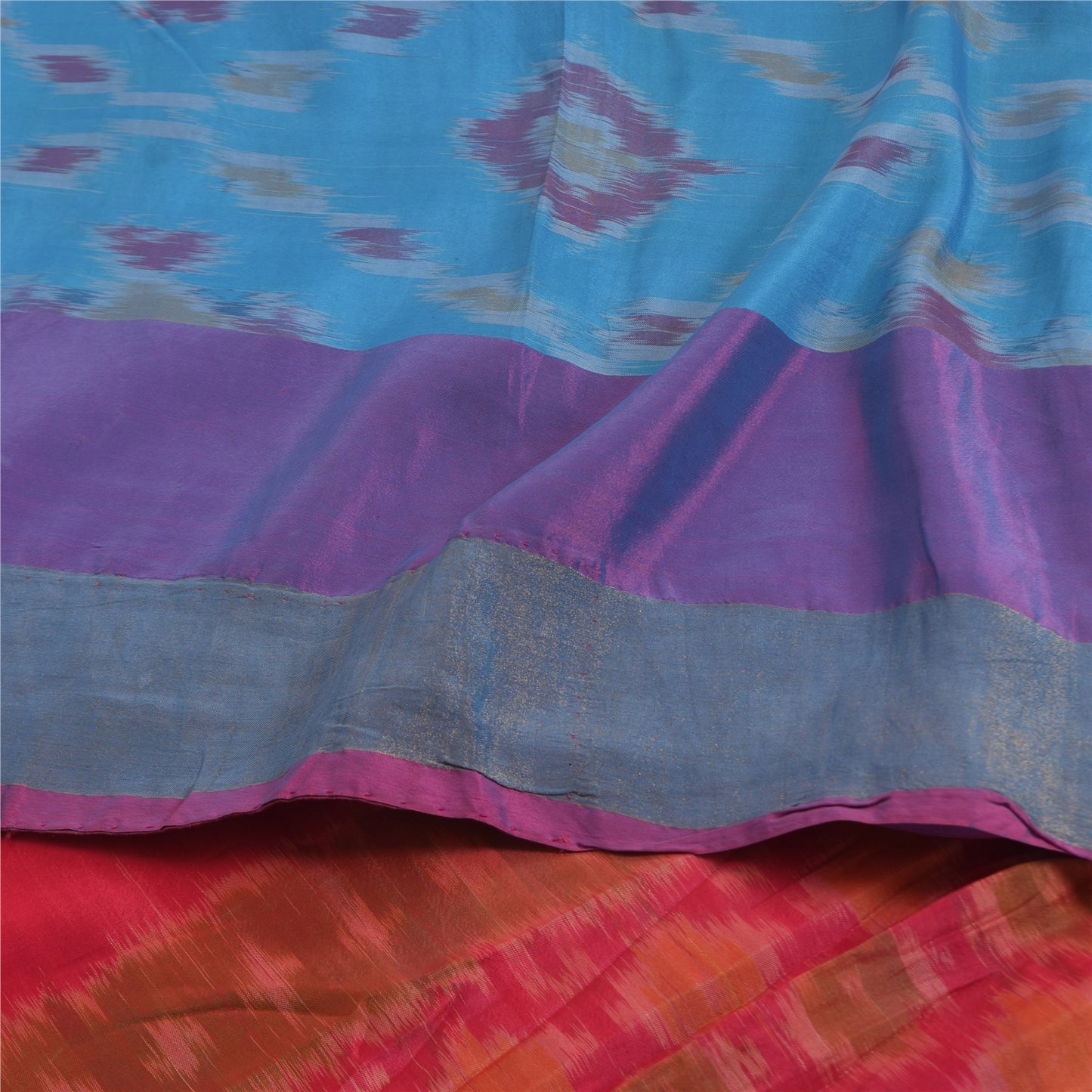 Sanskriti Vintage Sarees Blue Ikat Handwoven Sambhalpuri Pure Silk Sari Sustainable Fabric