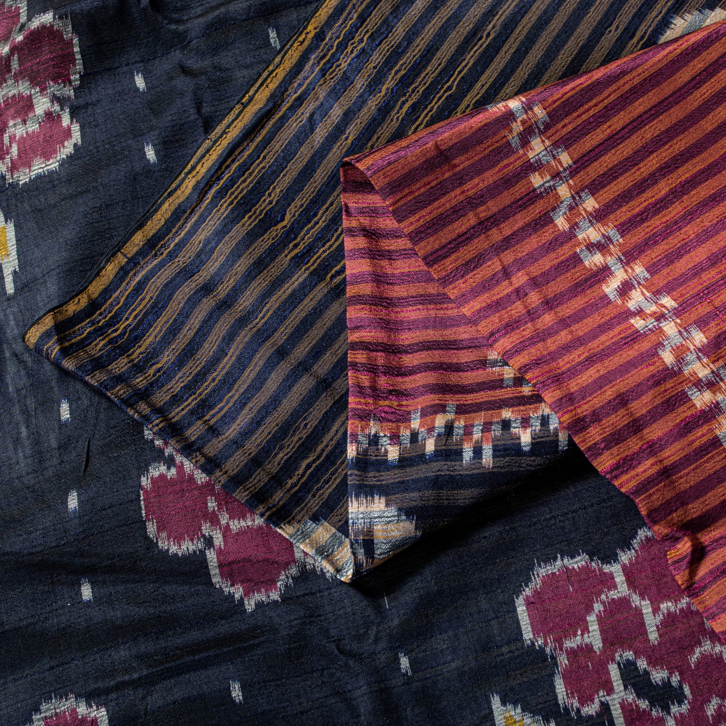 Sanskriti Vintage Red Pure Silk Sarees Ikat Hand Woven Pochampally 5.5 Yard Sari
