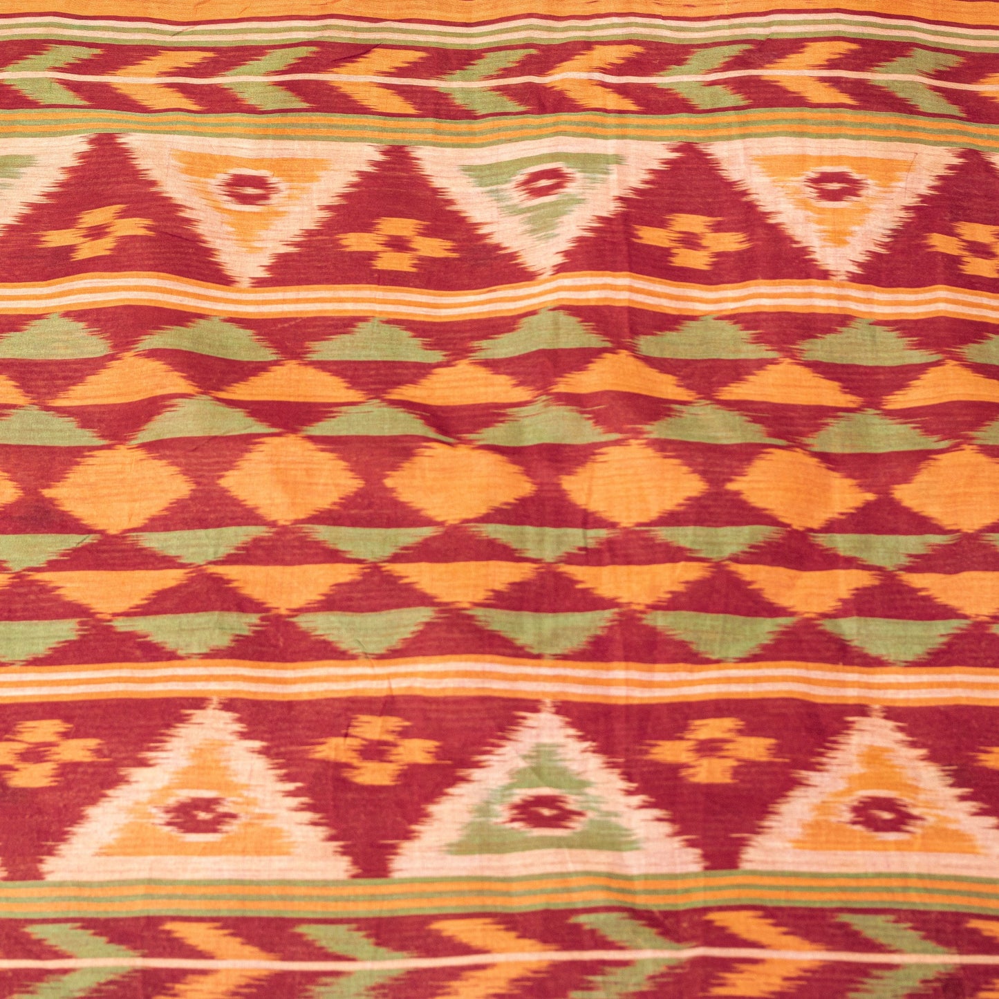 Sanskriti Vintage Saffron-Purple Cotton Silk Sarees Ikat Hand Woven 5.5+Yd Sari