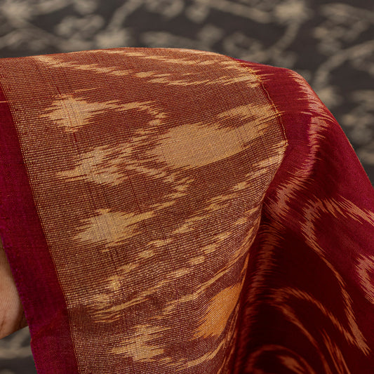 Sanskriti Vintage Red-Black Cotton Silk Sarees Ikat Hand Woven Sambhalpuri 5.5Yd