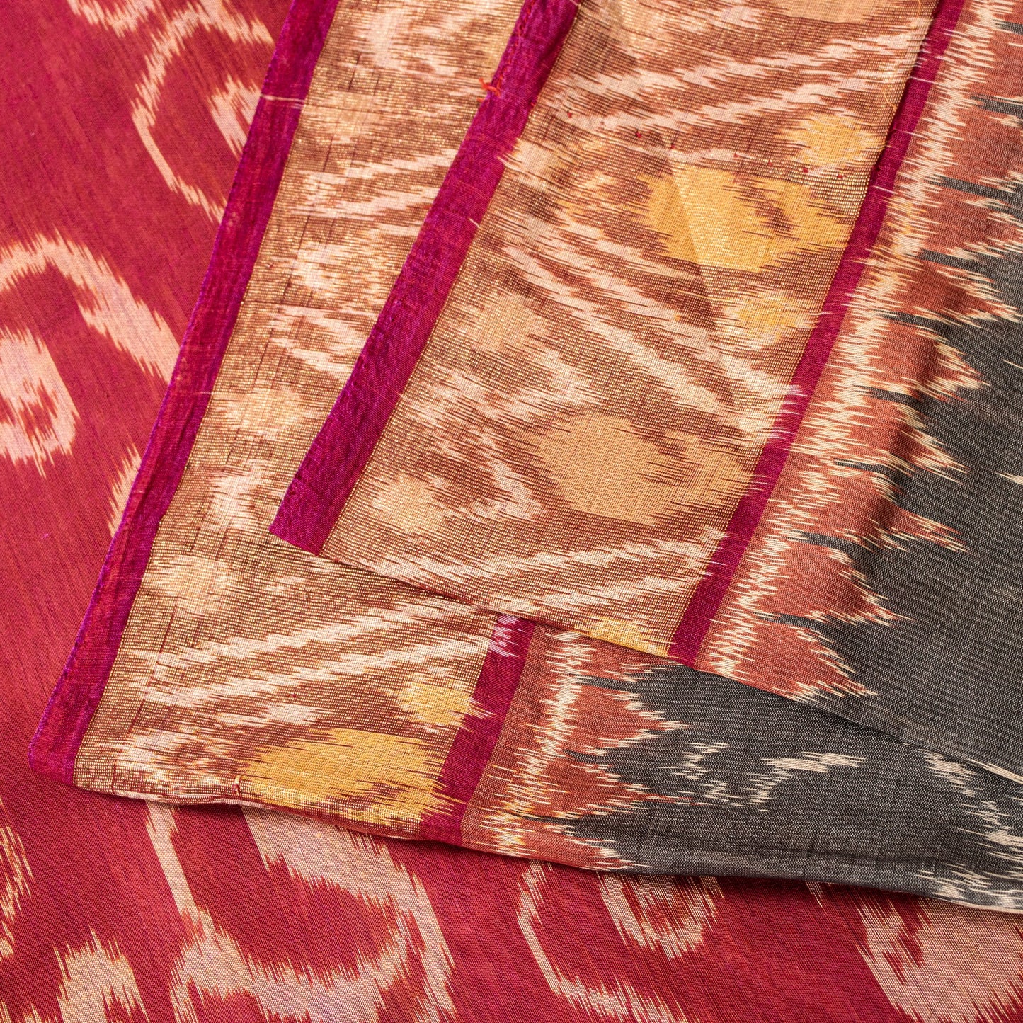 Sanskriti Vintage Red-Black Cotton Silk Sarees Ikat Hand Woven Sambhalpuri 5.5Yd