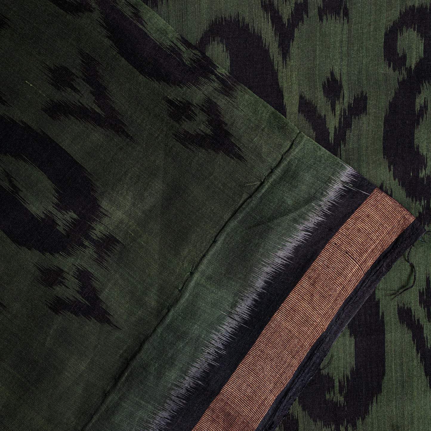 Sanskriti Vintage Green Blend Cotton Sarees Ikat Hand Woven Sambhalpuri 5.5Yd