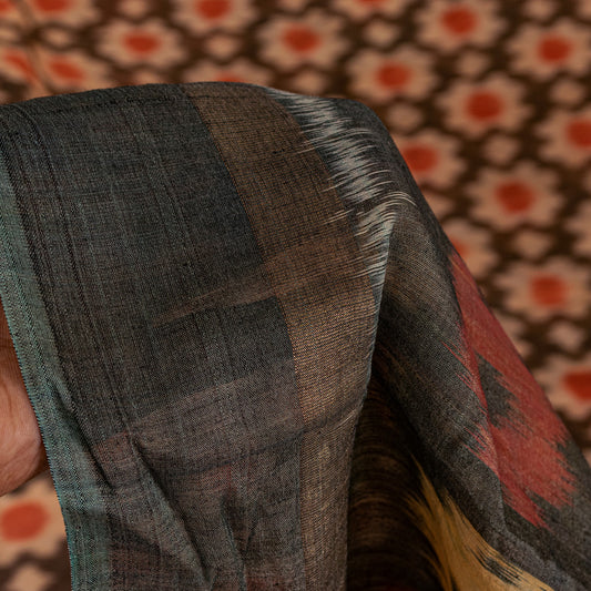 Sanskriti Vintage Black Cotton Silk Sarees Ikat Hand Woven Sambhalpuri 5 Yd Sari