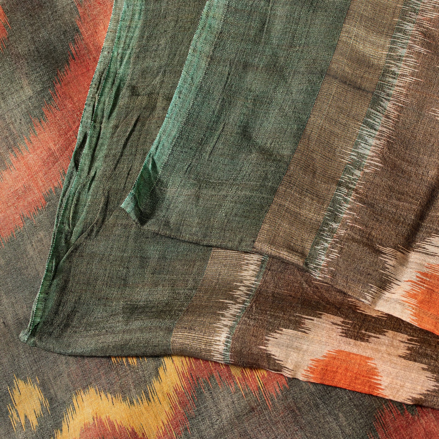 Sanskriti Vintage Black Cotton Silk Sarees Ikat Hand Woven Sambhalpuri 5 Yd Sari