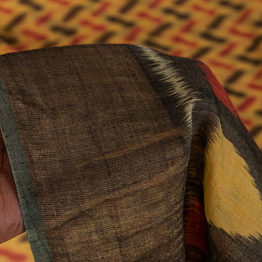 Sanskriti Vintage Yellow Cotton Silk Sarees Ikat Hand Woven Sambhalpuri 5.5 Yard