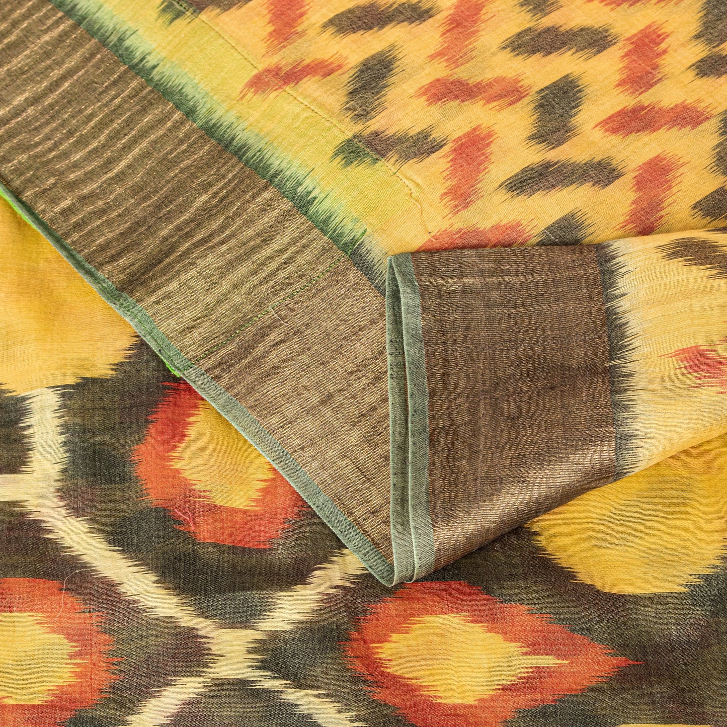 Sanskriti Vintage Yellow Cotton Silk Sarees Ikat Hand Woven Sambhalpuri 5.5 Yard